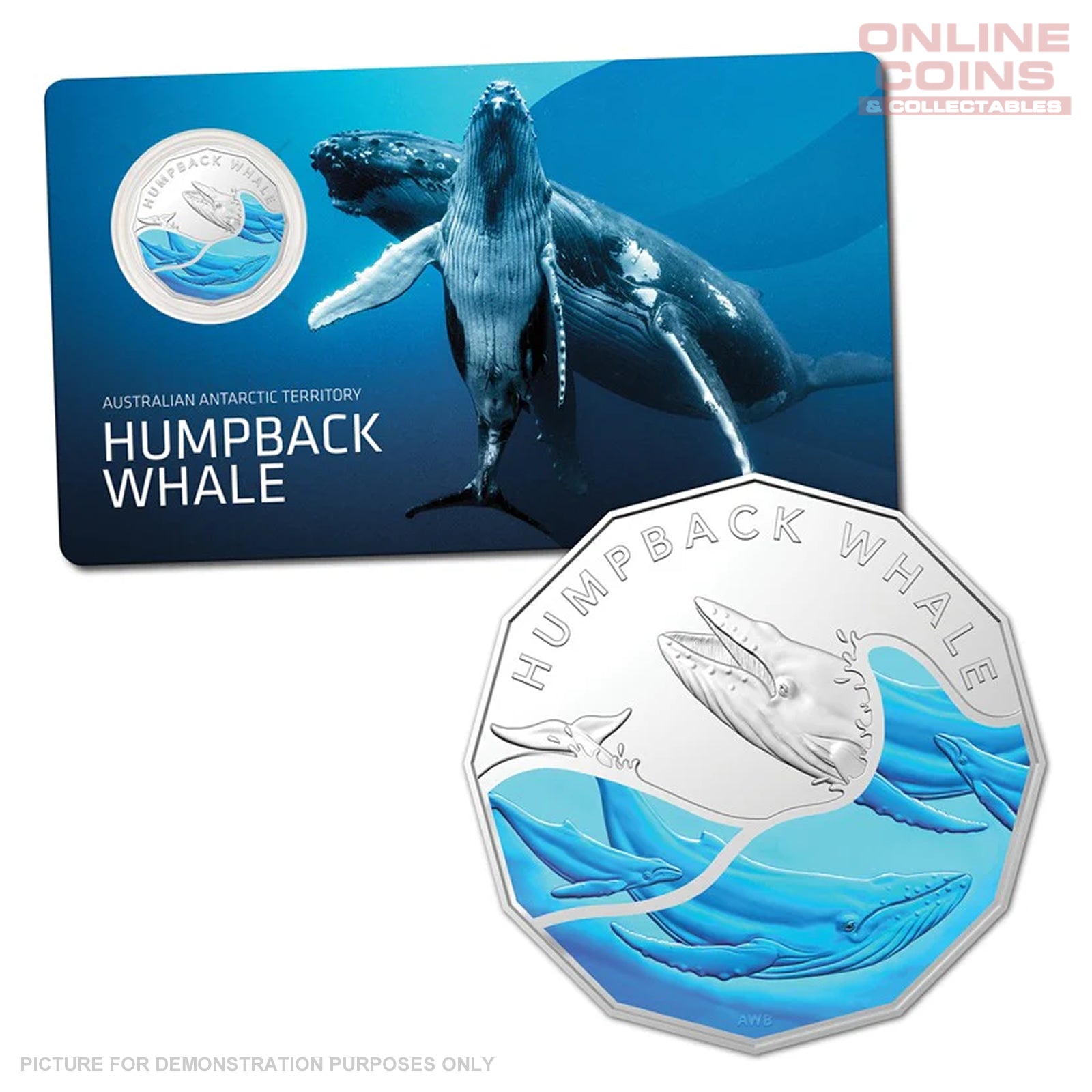 2023 Royal Australian Mint 50c Coloured Humpback Whale Coin In Card